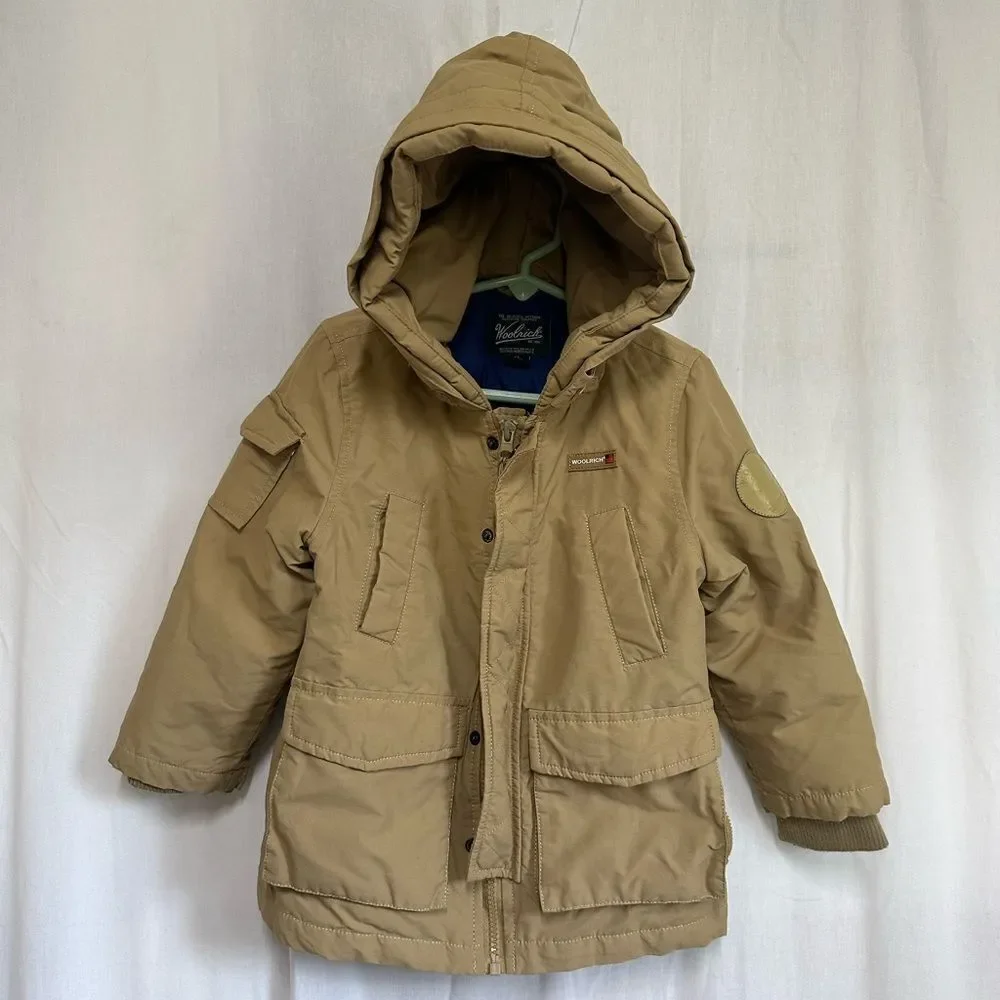 Woolrich Toddler Down Filled Full Zip Parka Jacket with Hood Tan Brown Size 2T